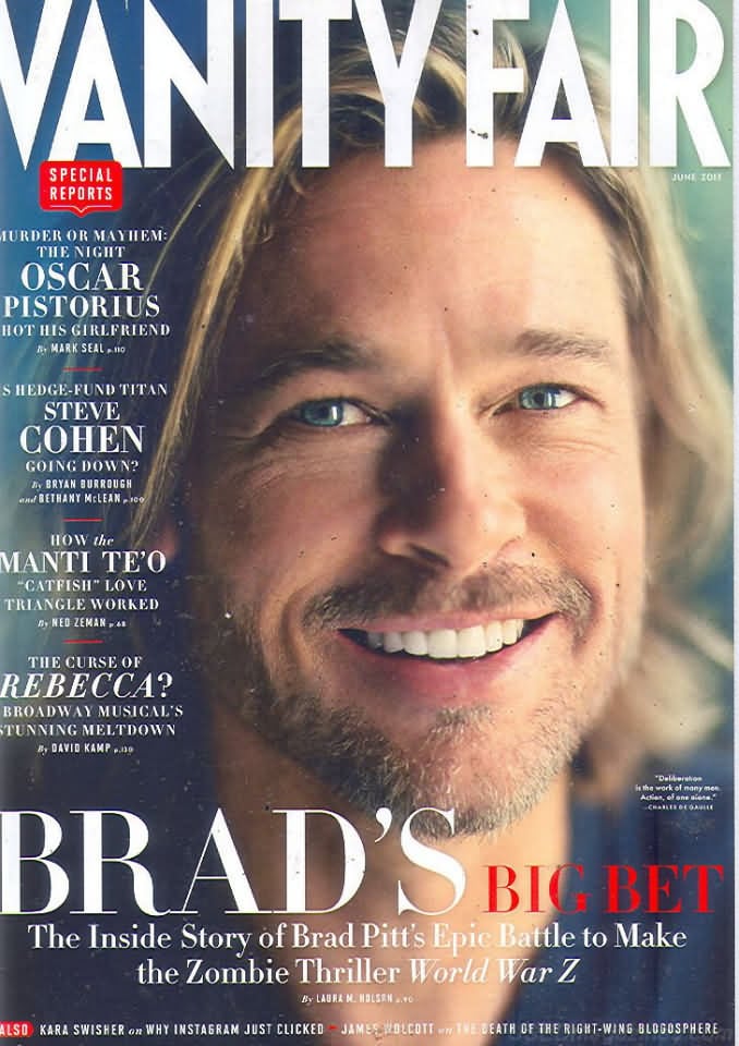 Vanity Fair June 2013 magazine back issue Vanity Fair magizine back copy Vanity Fair June 2013 Fashion Popular Culture Magazine Back Issue Published by Conde Nast Publishing Group. Covergirl Brad Pitt's.