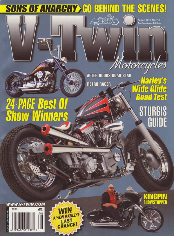V-Twin # 112, August 2010 magazine back issue V-Twin magizine back copy motorcycles road star retro racer harley wide glide sturgis guide kingpin showstopper chopper bike 