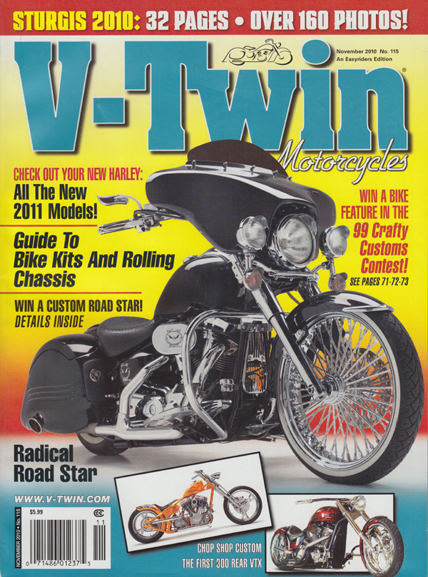 V-Twin # 115 - November 2010 magazine back issue V-Twin magizine back copy new harley guide to bike kits and rollin chassis win a custom road star win a bike craft customs con