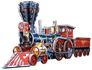 jigsaw puzzle of a locomotive engine, 367 pieces, wrebbit puzz3d locomotive