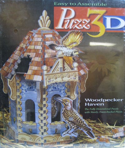 Puzz3D Woodpecker Haven 3 dimensional jigsaw puzzle wrebit milton bradley hasbro working birdhouse e 3d-puzzle-woodpecker-haven