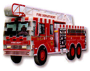 a mini 3d jigsaw puzzle, fire truck, firemen, fire department puzzle, wrebbit firetruck