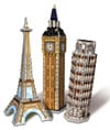 European Landmarks Tri-Pack, 159 Piece 3D Jigsaw Puzzle Made by Wrebbit Puzz-3D