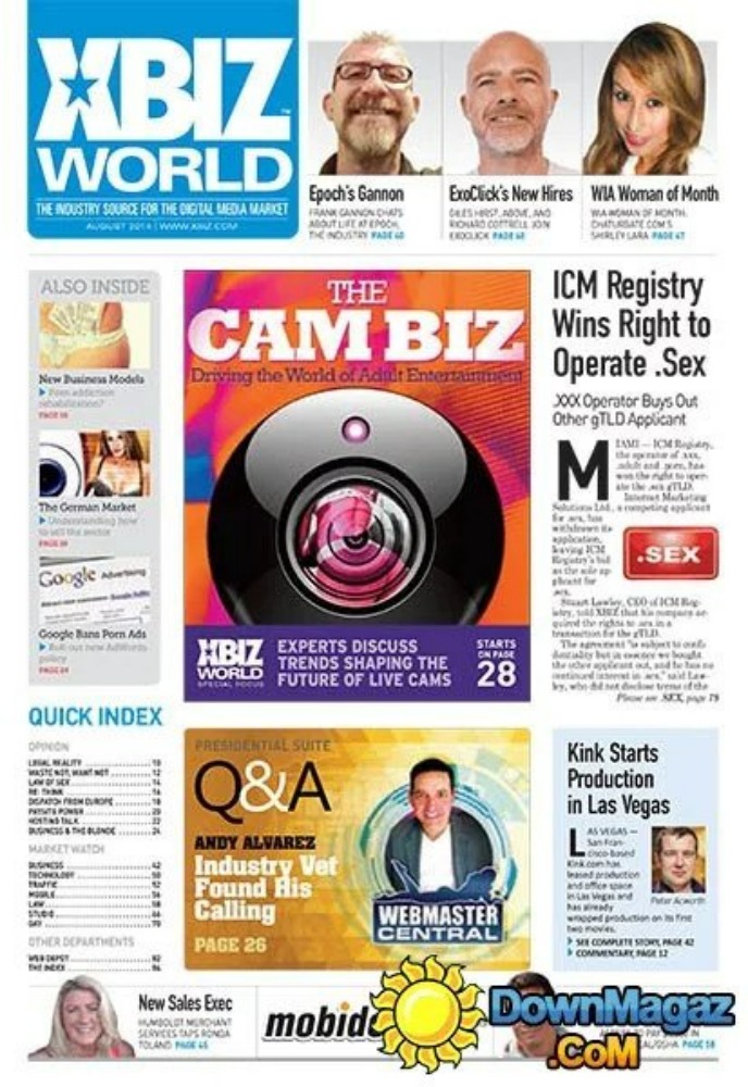 XBiz World August 2014 magazine back issue XBiz World magizine back copy 