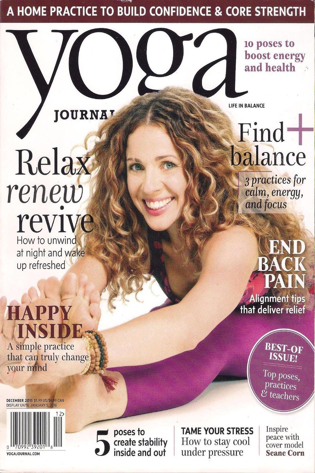 Yoga Journal December 2015 magazine back issue Yoga Journal magizine back copy 